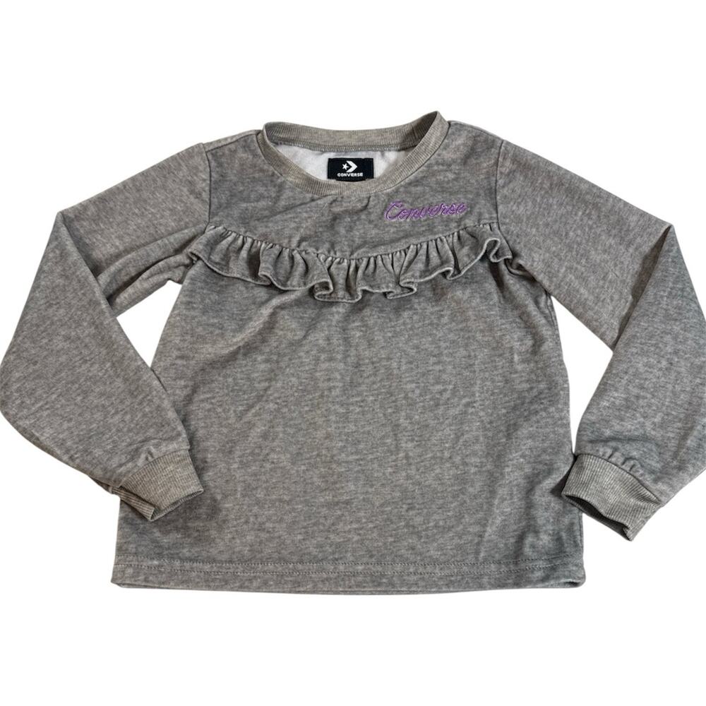 Converse Girls 4T Gray Ruffle A-Line Sweatshirt Long Sleeve Pullover